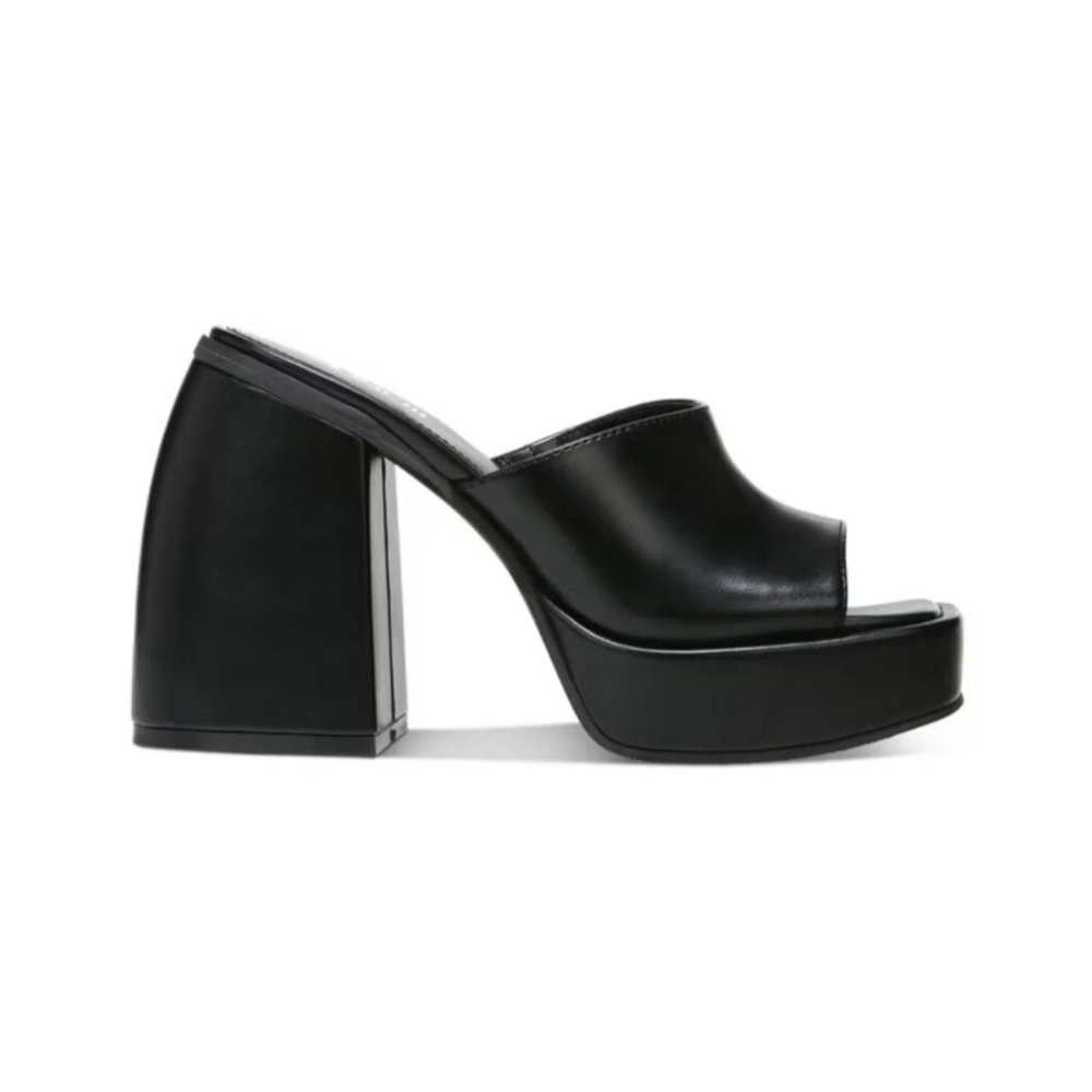 Bar III women's black sculpted heel platform sandals, Nessa square toe, size 8